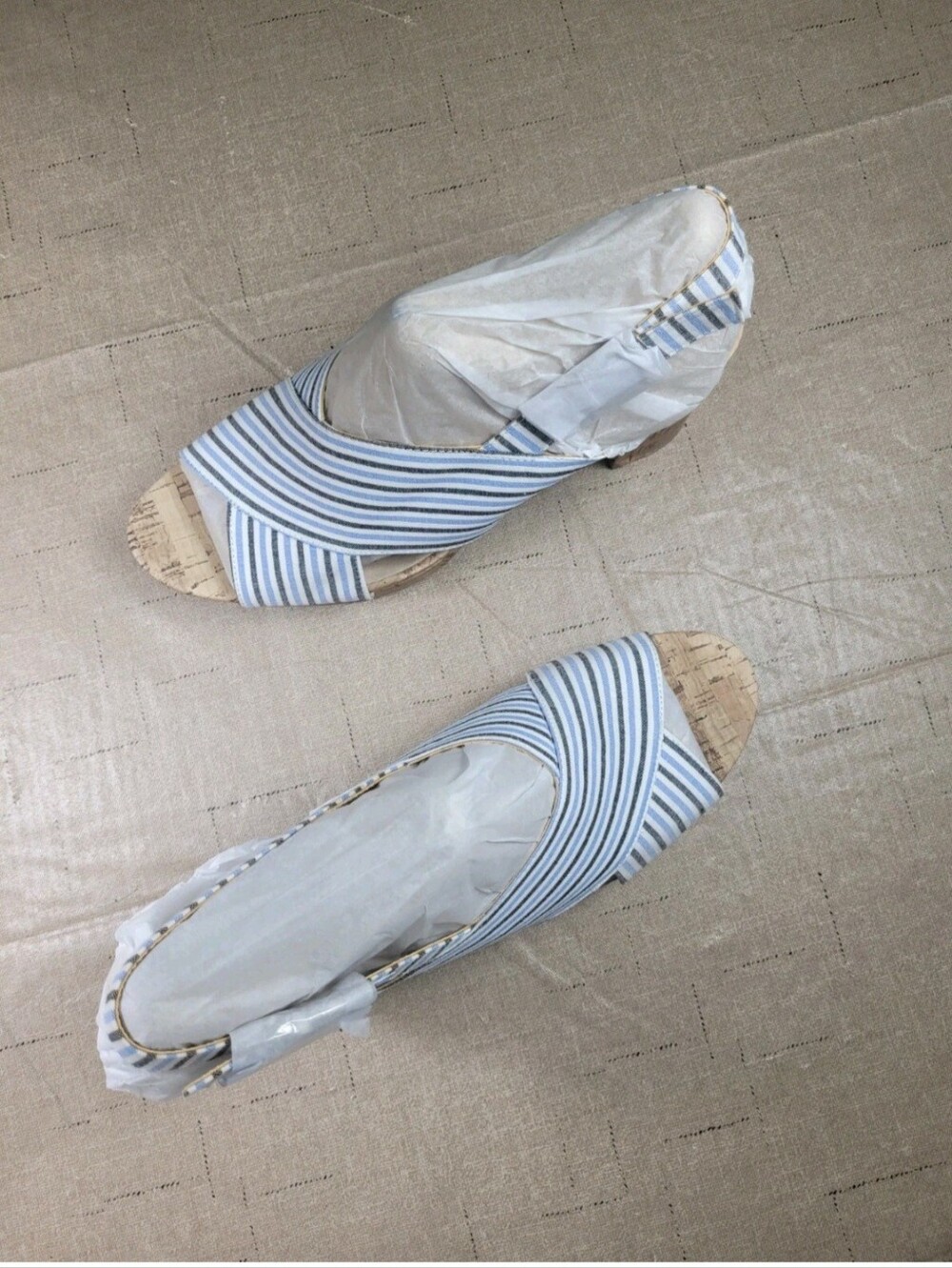 LifeStride Women's 9.5 M Striped Strappy Slingback Block Heel Sandals Blue White - Picture 2 of 9